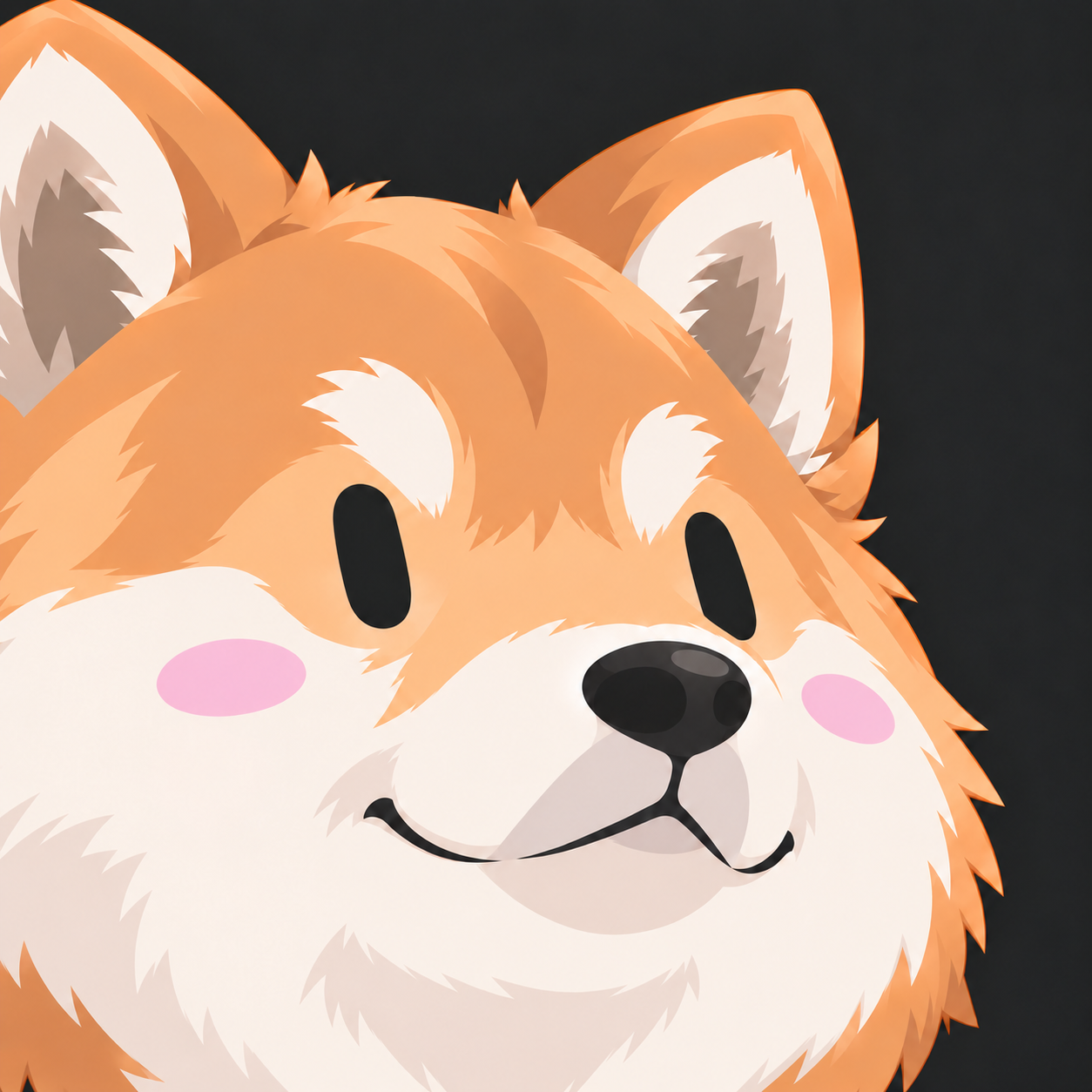 Orange and cream Shiba Inu with dark eyes and rosy cheeks